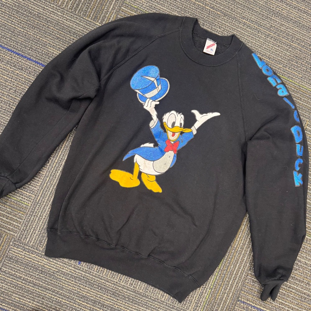 Jerzees Donald Duck Sweatshirt Mens XL Black Custom Vintage Disney USA Made